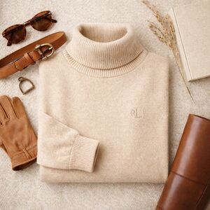 Lauren Ralph Lauren Silk Cashmere Turtleneck Sweater XL Quiet Luxury Knit